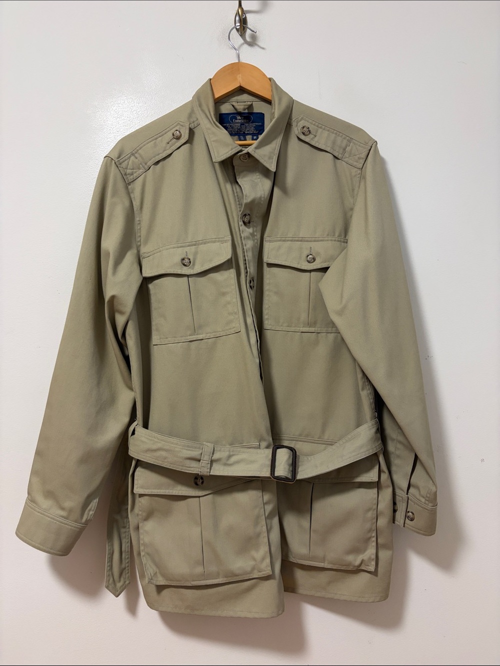Vintage Tilley Jacket Mens  XL Khaki Tan Safari Utility Belt Made in Canada 80s